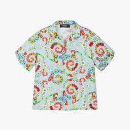 Versace-Boys Blue Floral Revere Shirt | Childrensalon Outlet