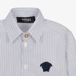Versace-Голубая хлопковая рубашка в полоску для мальчиков | Childrensalon Outlet