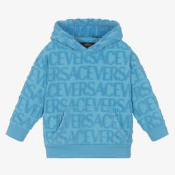 Versace-توب هودي قطن منشفة لون أزرق للأولاد | Childrensalon Outlet