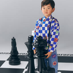 Versace-جاكيت كاروهات لون أزرق للأولاد | Childrensalon Outlet