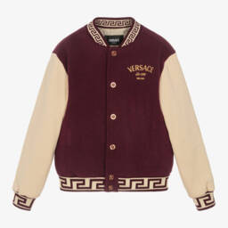 Versace-Boys Burgundy Wool Varsity Jacket | Childrensalon Outlet