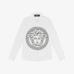 Versace-Boys Classic White Logo Cotton Shirt | Childrensalon Outlet