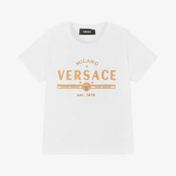 Versace-تي شيرت قطن للأولاد بتفاصيل ذهبية | Childrensalon Outlet