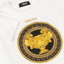Versace-تيشيرت أبيض مزين بالذهب للأولاد | Childrensalon Outlet