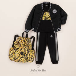 Versace-Черные хлопковые джоггеры Greca для мальчиков | Childrensalon Outlet
