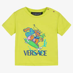 Versace-تيشيرت أطفال ولادي قطن لون أخضر ليموني | Childrensalon Outlet