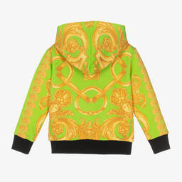Versace-Зелено-золотистый топ на молнии с принтом Barocco | Childrensalon Outlet