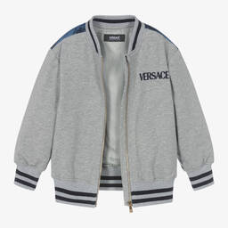 Versace-توب بسحّاب قطن لون رمادي للأولاد | Childrensalon Outlet
