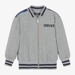 Versace-توب بسحّاب قطن لون رمادي للأولاد | Childrensalon Outlet