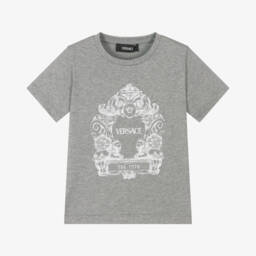 Versace-تي شيرت قطن رمادي برسومات للأولاد | Childrensalon Outlet