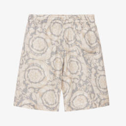 Versace-Boys Grey Silk Patterned Shorts | Childrensalon Outlet