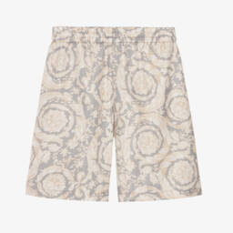 Versace-Boys Grey Silk Patterned Shorts | Childrensalon Outlet