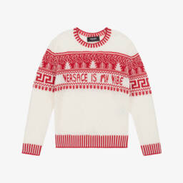 Versace-بلوفر صوف عاجي وقرمزي للأولاد | Childrensalon Outlet