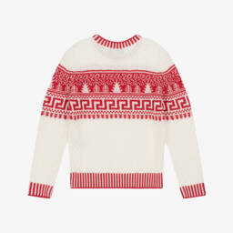 Versace-بلوفر صوف عاجي وقرمزي للأولاد | Childrensalon Outlet