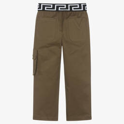 Versace-Boys Khaki Green Cotton Greca Trousers | Childrensalon Outlet
