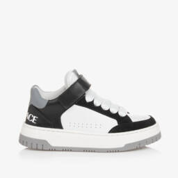 Versace-حذاء رياضي جلد لون أبيض وأسود للأولاد | Childrensalon Outlet