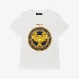 Versace-تي شيرت فاخر أبيض وذهبي للأولاد | Childrensalon Outlet