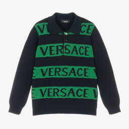 Versace-Boys Navy Green Wool Jumper | Childrensalon Outlet