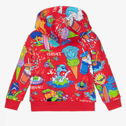 Versace-Boys Red Zip-Up Hooded Top | Childrensalon Outlet