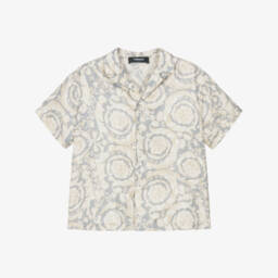 Versace-قميص باروكو حريري رمادي للأولاد | Childrensalon Outlet