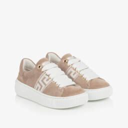 Versace-Boys Taupe Suede Iconic Sneakers | Childrensalon Outlet