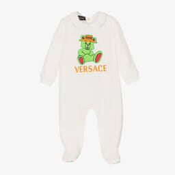 Versace-بيبي غرو قطن جيرسي لون أبيض وأخضر للمواليد | Childrensalon Outlet