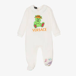 Versace-بيبي غرو قطن جيرسي لون أبيض وأخضر للمواليد | Childrensalon Outlet