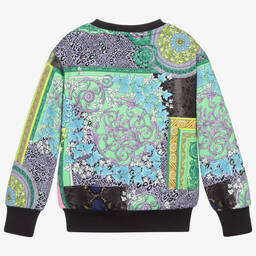 Versace-سويتشيرت قطن لون أخضر بطبعة باروك للبنات | Childrensalon Outlet