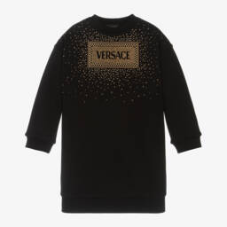 Versace-Girls Black Cotton Logo Dress | Childrensalon Outlet