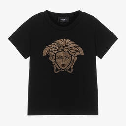 Versace-Черная хлопковая футболка Medusa для девочек | Childrensalon Outlet