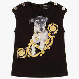 Versace-Girls Black Cotton T-Shirt  | Childrensalon Outlet