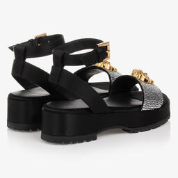 Versace-صندل ساتان مزين بديامنتي لون أسود للبنات | Childrensalon Outlet