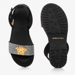 Versace-صندل ساتان مزين بديامنتي لون أسود للبنات | Childrensalon Outlet