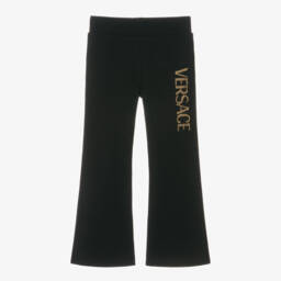 Versace-Girls Black Flared Cotton Trousers | Childrensalon Outlet
