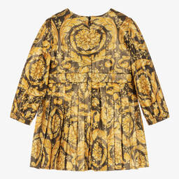 Versace-فستان أطفال بناتي بطبعة باروك لون أسود وذهبي | Childrensalon Outlet