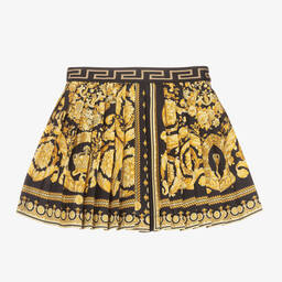 Versace-تنورة قطن بوبلين لون أسود وذهبي بطبعة الباروك | Childrensalon Outlet