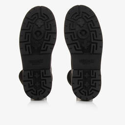 Versace-Girls Black Leather & Knit Greca Boots | Childrensalon Outlet