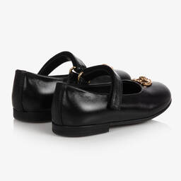 Versace-Girls Black Leather Medusa Ballerina Pumps | Childrensalon Outlet