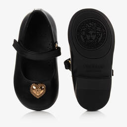 Versace-Girls Black Leather Medusa Ballerina Pumps | Childrensalon Outlet