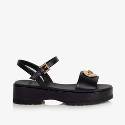 Versace-Girls Black Leather Medusa Platform Sandals | Childrensalon Outlet