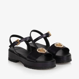 Versace-Girls Black Leather Medusa Platform Sandals | Childrensalon Outlet