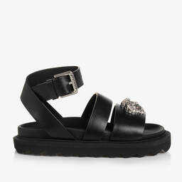 Versace-صندل جلد لون أسود للبنات | Childrensalon Outlet
