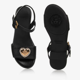 Versace-صندل جلد لون أسود للبنات | Childrensalon Outlet