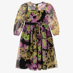 Versace-Черное шелковое платье с орхидеями | Childrensalon Outlet