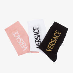 Versace-Girls Black & Pink Ankle Socks Trio | Childrensalon Outlet