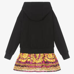 Versace-فستان بطبعة باروك قطن لون أسود وذهبي وزهري | Childrensalon Outlet