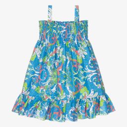 Versace-Голубое платье с принтом Baroccofest для девочек | Childrensalon Outlet