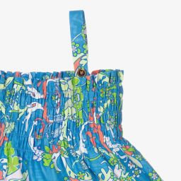 Versace-Голубое платье с принтом Baroccofest для девочек | Childrensalon Outlet