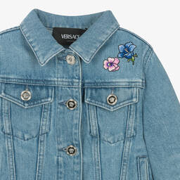 Versace-Girls Blue Embroidered Blossom Denim Jacket | Childrensalon Outlet
