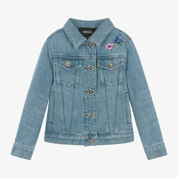 Versace-Girls Blue Embroidered Blossom Denim Jacket | Childrensalon Outlet